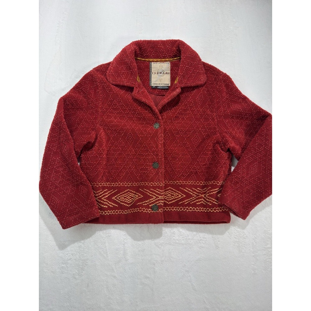 Tsunami Jacket Womens Small Red Tribal Southwestern Knit Button Short Coat